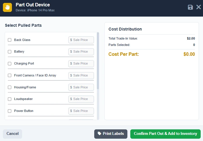 Live Part Out Management UI